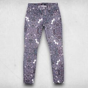 7 for All Mankind Jeans Women 27 Paisley Ankle Skinny Stretch Y2K Boho Indie